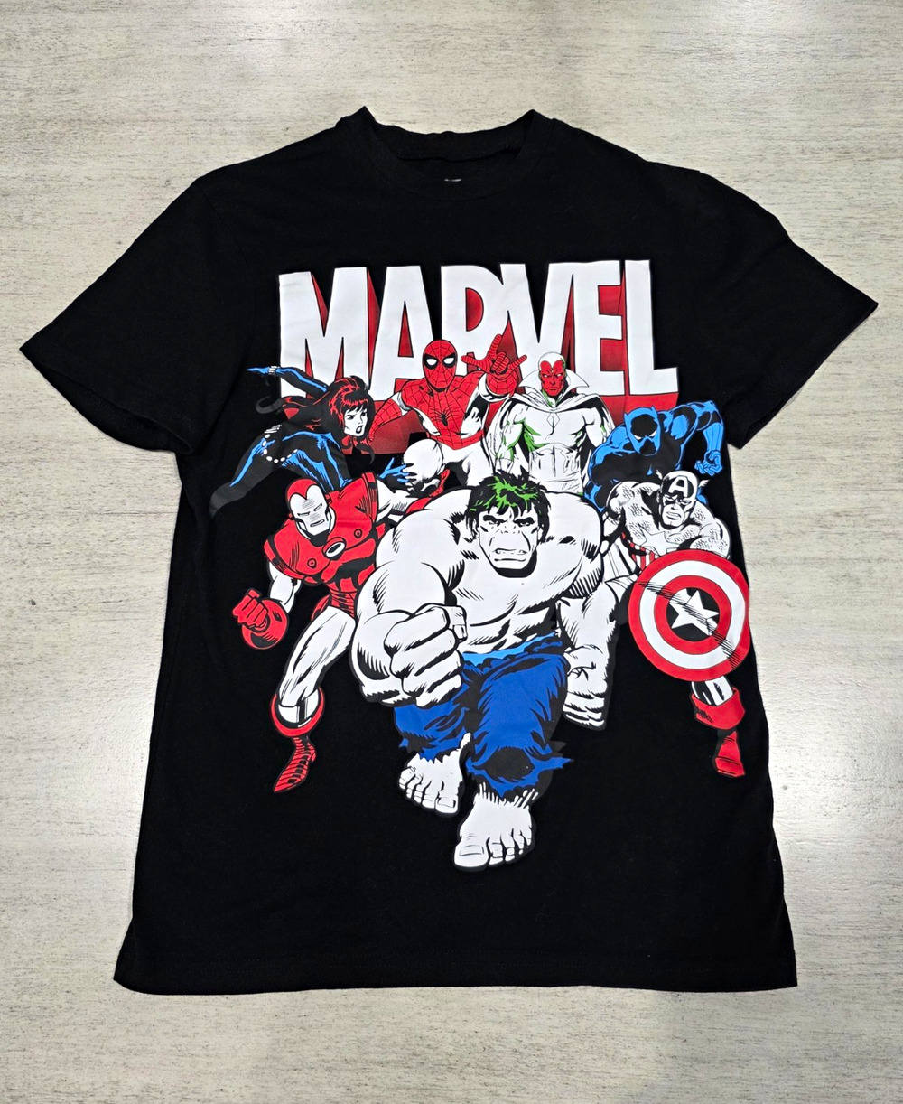 Marvel Avengers Super Heroes Graphic T-Shirt Black Hulk Spider-Man Iron Man